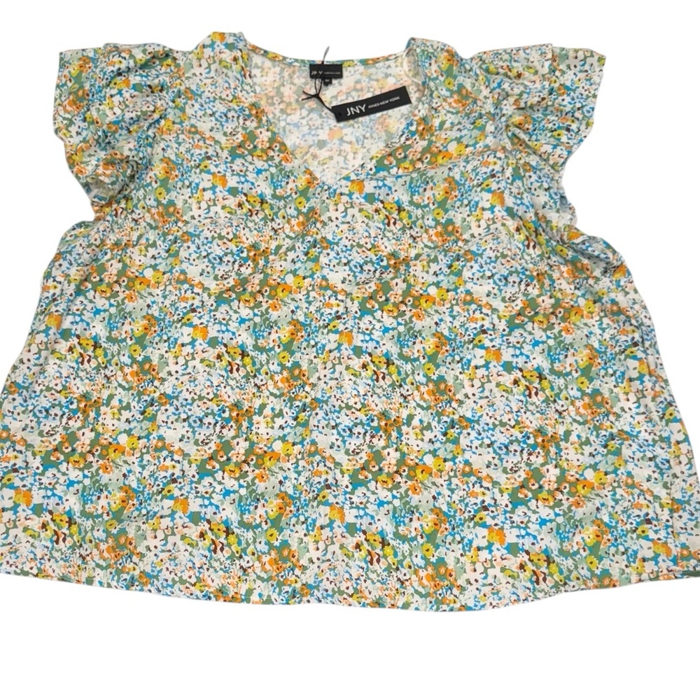 JONES NEW YORK Colorful Floral Double Ruffle Short Sleeve Blouse NWT 3X